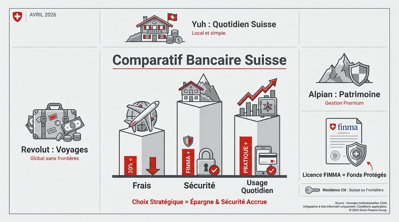 Comparatif des néobanques Revolut, Yuh et Alpian en Suisse