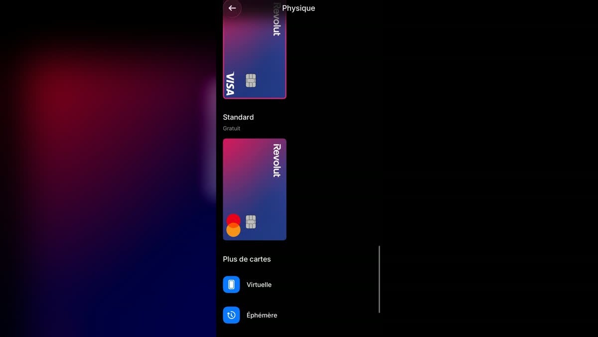 Carte physique Revolut Standard affichée comme gratuite dans l'app suisse
