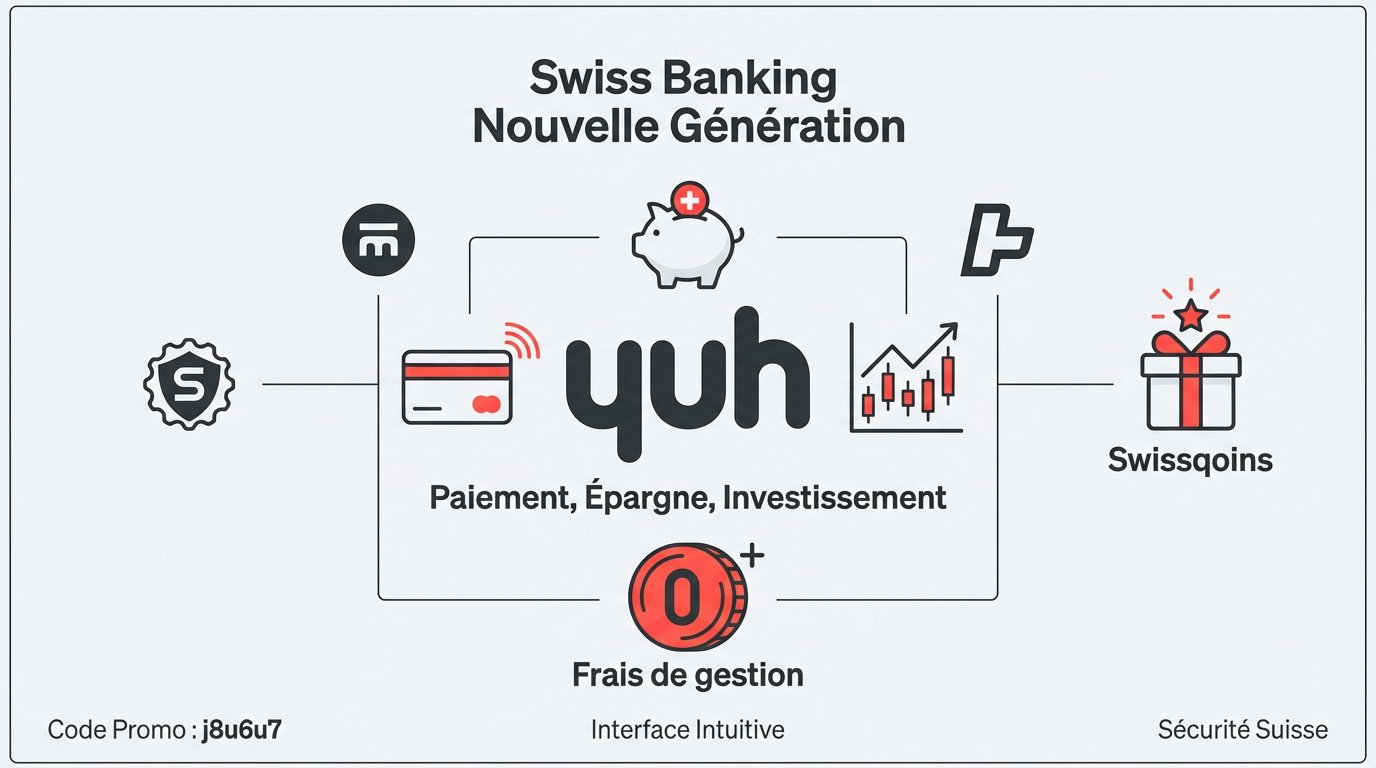 Interface de l'application bancaire suisse Yuh sur smartphone