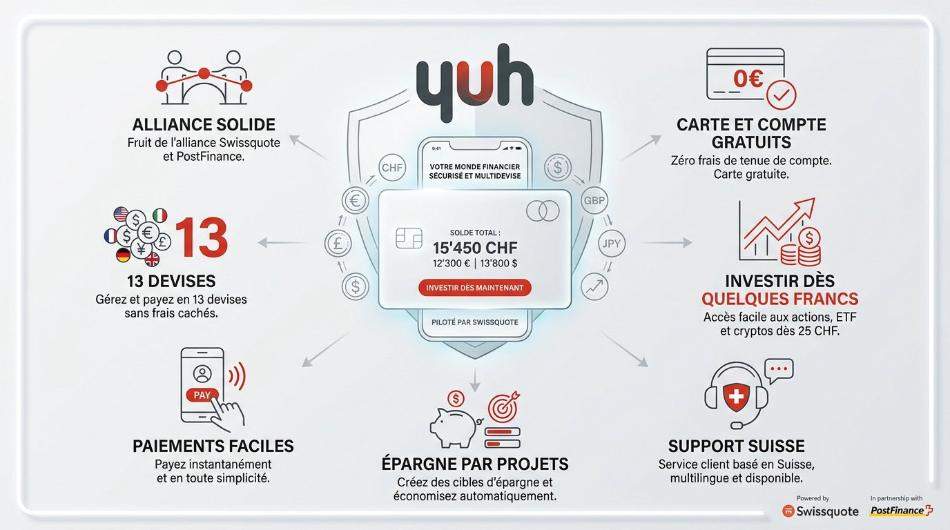 Interface de l'application bancaire Yuh sur smartphone